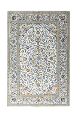 Full view of 2000s Kashan rug from Iran / Persia, 298 × 196 cm in Beige tones