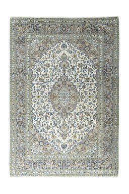 Full view of 2000s Kashan rug from Iran / Persia, 350 × 244 cm in Beige tones