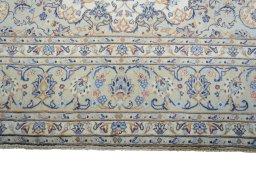 Full view of New Kashan rug from Iran / Persia, 346 × 240 cm in Beige tones