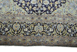 Full view of 2000s Kashan rug from Iran / Persia, 422 × 296 cm in Blue tones