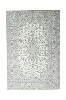 Full view of New Kashan rug from Iran / Persia, 356 × 243 cm in Beige tones