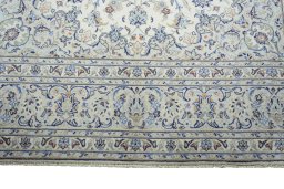 Full view of New Kashan rug from Iran / Persia, 356 × 243 cm in Beige tones