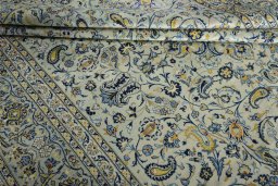 Close-up detail of 2000s Kashan rug from Iran / Persia showing Wool weave