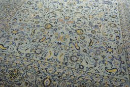 Close-up detail of 2000s Kashan rug from Iran / Persia showing Wool weave