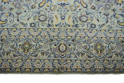 Full view of 2000s Kashan rug from Iran / Persia, 410 × 295 cm in Green tones