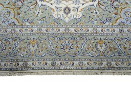 Full view of 2000s Kashan rug from Iran / Persia, 343 × 243 cm in Beige tones