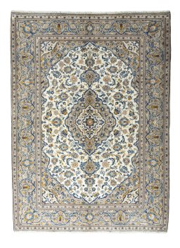 Full view of 2000s Kashan rug from Iran / Persia, 280 × 203 cm in Beige tones