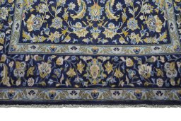 Full view of 2000s Kashan rug from Iran / Persia, 248 × 138 cm in Blue tones