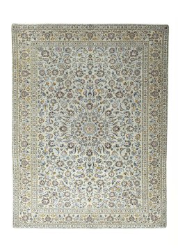 Full view of 2000s Kashan rug from Iran / Persia, 385 × 295 cm in Beige tones