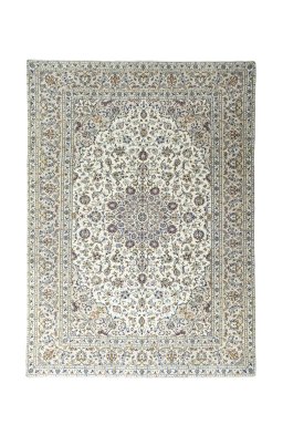 Full view of 2000s Kashan rug from Iran / Persia, 332 × 240 cm in Beige tones