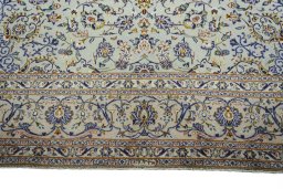 Full view of 2000s Kashan rug from Iran / Persia, 405 × 303 cm in Blue tones
