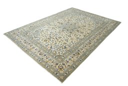 Corner detail of New Kashan rug showing border pattern and Wool pile