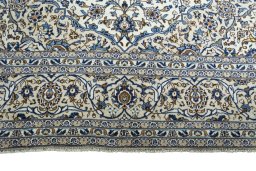 Full view of 2000s Kashan rug from Iran / Persia, 407 × 294 cm in Beige tones