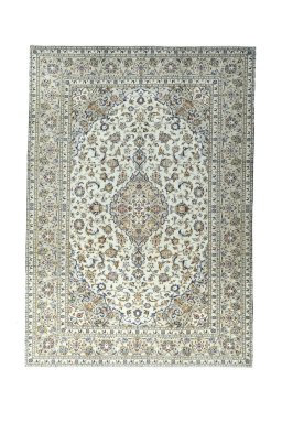 Full view of 2000s Kashan rug from Iran / Persia, 340 × 240 cm in Green tones