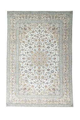 Full view of 2000s Kashan rug from Iran / Persia, 350 × 242 cm in Beige tones