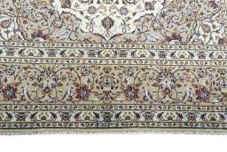Full view of 2000s Kashan rug from Iran / Persia, 357 × 245 cm in Beige tones
