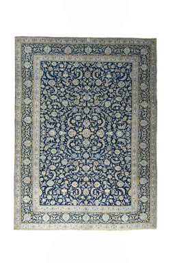 Full view of 2000s Kashan rug from Iran / Persia, 416 × 309 cm in Blue tones