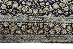 Full view of 2000s Kashan rug from Iran / Persia, 397 × 298 cm in Blue tones