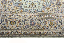 Full view of 2000s Kashan rug from Iran / Persia, 395 × 296 cm in Green tones
