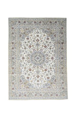 Full view of 2000s Kashan rug from Iran / Persia, 345 × 248 cm in Beige tones