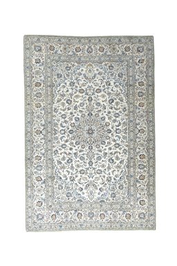 Full view of 2000s Kashan rug from Iran / Persia, 355 × 241 cm in Beige tones