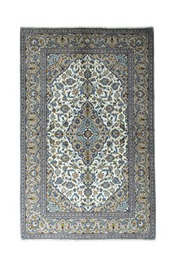 Full view of 2000s Kashan rug from Iran / Persia, 300 × 191 cm in Beige tones