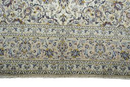 Full view of 2000s Kashan rug from Iran / Persia, 402 × 296 cm in Beige tones