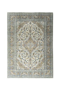 Full view of 2000s Kashan rug from Iran / Persia, 361 × 251 cm in Beige tones