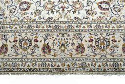 Full view of 2000s Kashan rug from Iran / Persia, 357 × 247 cm in Beige tones