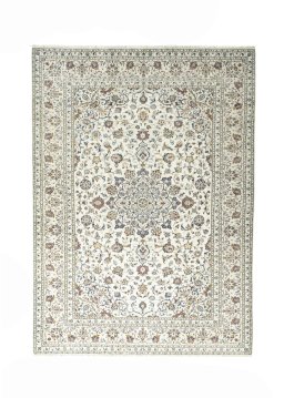 Full view of 2000s Kashan rug from Iran / Persia, 335 × 242 cm in Beige tones
