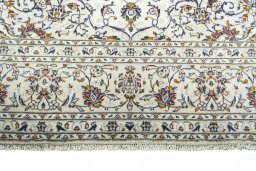 Full view of 2000s Kashan rug from Iran / Persia, 335 × 242 cm in Beige tones