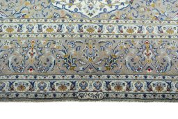 Full view of 2000s Kashan rug from Iran / Persia, 409 × 298 cm in Beige tones