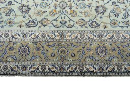 Full view of 2000s Kashan rug from Iran / Persia, 377 × 270 cm in Green tones