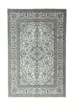 Full view of New Kashan rug from Iran / Persia, 302 × 197 cm in Beige tones