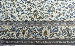 Full view of 2000s Kashan rug from Iran / Persia, 296 × 195 cm in Beige tones