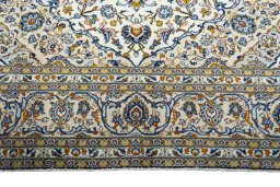 Full view of 2000s Kashan rug from Iran / Persia, 361 × 244 cm in Beige tones