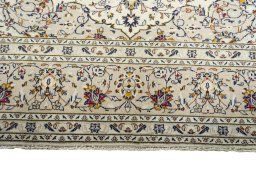 Full view of 2000s Kashan rug from Iran / Persia, 346 × 248 cm in Beige tones