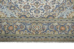 Full view of 2000s Kashan rug from Iran / Persia, 341 × 241 cm in Beige tones