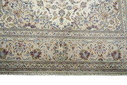 Full view of 2000s Kashan rug from Iran / Persia, 302 × 198 cm in Beige tones