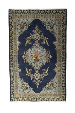 Full view of 2000s Kashan rug from Iran / Persia, 217 × 137 cm in Blue tones