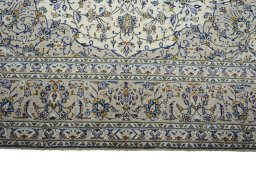 Full view of 2000s Kashan rug from Iran / Persia, 410 × 285 cm in Beige tones
