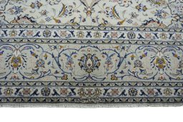 Full view of 2000s Kashan rug from Iran / Persia, 405 × 288 cm in Beige tones