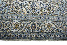 Full view of 2000s Kashan rug from Iran / Persia, 359 × 242 cm in Beige tones