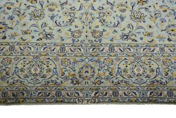 Full view of 2000s Kashan rug from Iran / Persia, 387 × 275 cm in Green tones