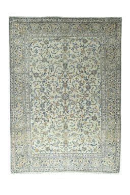 Full view of 2000s Kashan rug from Iran / Persia, 376 × 273 cm in Green tones