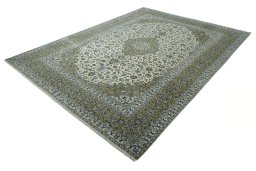 Corner detail of 2000s Kashan rug showing border pattern and Wool pile