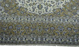 Full view of 2000s Kashan rug from Iran / Persia, 395 × 295 cm in Beige tones