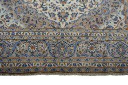 Full view of 2000s Kashan rug from Iran / Persia, 357 × 243 cm in Beige tones