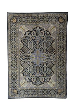 Full view of 2000s Kashan rug from Iran / Persia, 410 × 287 cm in Blue tones