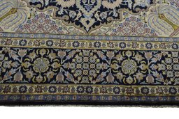 Full view of 2000s Kashan rug from Iran / Persia, 410 × 287 cm in Blue tones
